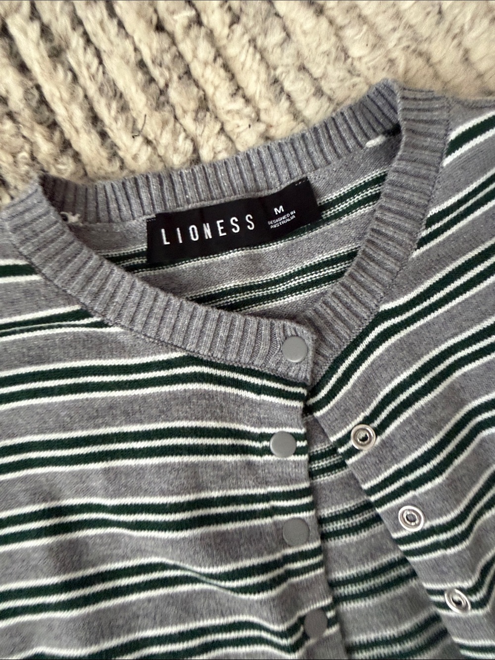 Lioness Gray, Green & White Striped Kids Cardigan - Picture 3 of 3